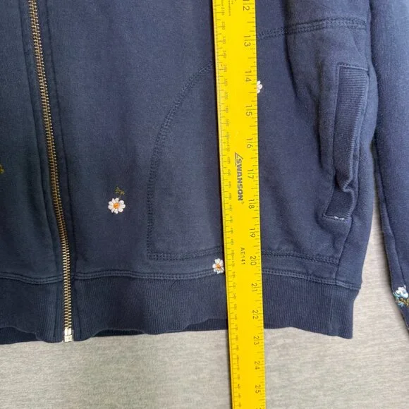 Sundance Size Large Navy Embroidered Floral Zip Hoodie Boho Cotton - Picture 8 of 8